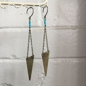 Bronze and turquoise bead dangle earrings